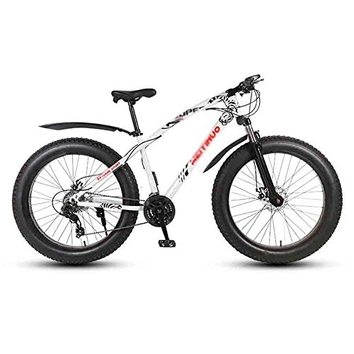 Fat Tyre Mountain Bike : LILIS Mountain Bike Folding Bike Bicycle MTB Adult Beach Bike Snowmobile Bicycles Mountain Bikes For Men And Women 26IN Wheels Double Disc Brake (Color : White, Size : 21 speed)