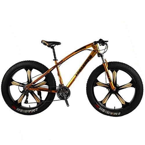 Fat Tyre Mountain Bike : LILIS Mountain Bike Folding Bike Bicycle MTB Adult Big Tire Beach Snowmobile Bicycles Mountain Bike For Men And Women 26IN Wheels Adjustable Speed Double Disc Brake (Color : Gold, Size : 21 speed)