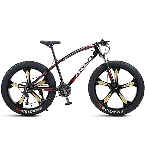 Fat Tyre Mountain Bike : LLF Mens Fat Tire Mountain Bike, 26-Inch Wheels, 4-Inch Wide Knobby Tires, Variable Speed, High-carbon Steel Frame, Front and Rear Brakes, Multiple Colors(Size:21 Speed, Color:Red)