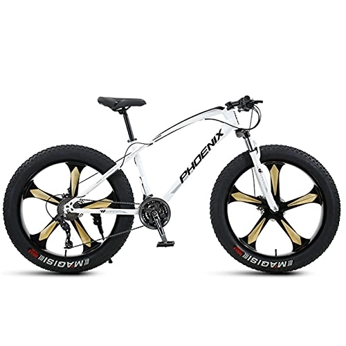 Fat Tyre Mountain Bike : LLF Mens Fat Tire Mountain Bike, 26-Inch Wheels, 4-Inch Wide Knobby Tires, Variable Speed, High-carbon Steel Frame, Front and Rear Brakes, Multiple Colors(Size:21 Speed, Color:White)