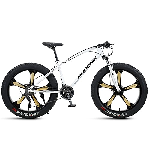 Fat Tyre Mountain Bike : LLF Mens Fat Tire Mountain Bike, 26-Inch Wheels, 4-Inch Wide Knobby Tires, Variable Speed, High-carbon Steel Frame, Front and Rear Brakes, Multiple Colors(Size:24 Speed, Color:White)