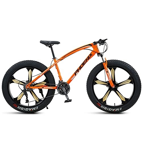 Fat Tyre Mountain Bike : LLF Mens Fat Tire Mountain Bike, 26-Inch Wheels, 4-Inch Wide Knobby Tires, Variable Speed, High-carbon Steel Frame, Front and Rear Brakes, Multiple Colors(Size:27 Speed, Color:Orange)