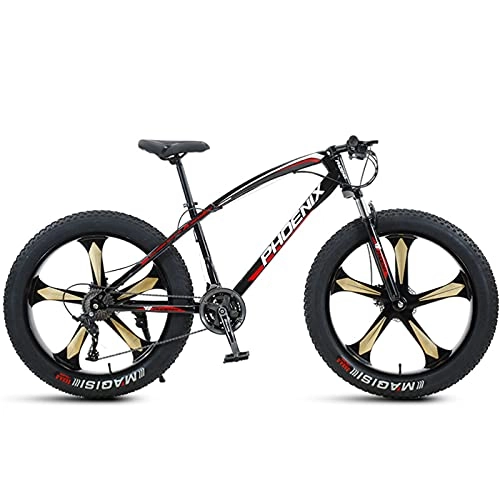 Fat Tyre Mountain Bike : LLF Mens Fat Tire Mountain Bike, 26-Inch Wheels, 4-Inch Wide Knobby Tires, Variable Speed, High-carbon Steel Frame, Front and Rear Brakes, Multiple Colors(Size:7 Speed, Color:Red)