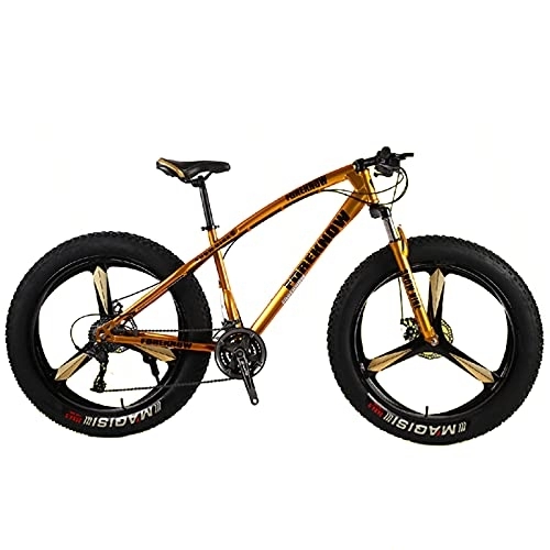 Fat Tyre Mountain Bike : LLF Youth / Adult Mountain Bike, Lightweight High Carbon Steel Frame, 7-30 Speeds Options, 26Inch Wheels, Multiple Colors(Size:30 speed, Color:Gold)
