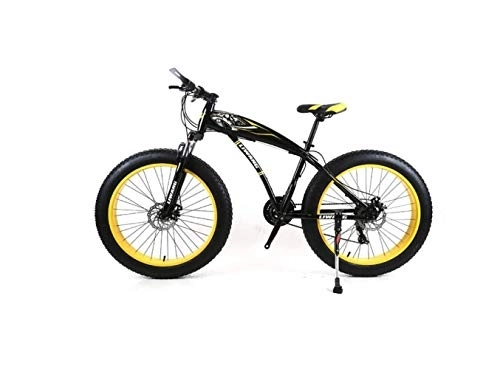 Fat Tyre Mountain Bike : MOLVUS Mountain Bike Mens Mountain Bike 7 / 21 / 24 / 27 Speeds, 26 inch Fat Tire Road Bicycle Snow Bike Pedals with Disc Brakes and Suspension Fork, Blackyellow, 7 Speed