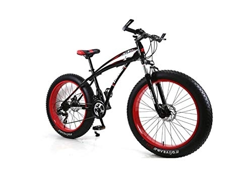 Fat Tyre Mountain Bike : Mountain Bike Mens Mountain Bike 7 / 21 / 24 / 27 Speeds, 26 inch Fat Tire Road Bicycle Snow Bike Pedals with Disc Brakes and Suspension Fork, BlackRed, 21 Speed