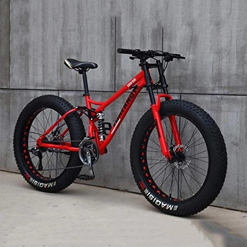 Fat Tyre Mountain Bike : MSM Furniture 24 Inch Mountain Bikes, 21 Speed Bikes, Double Disc Brake, High Carbon Steel Frame, Road Bicycle Racing For Men Women Adult Red 24", 21-speed