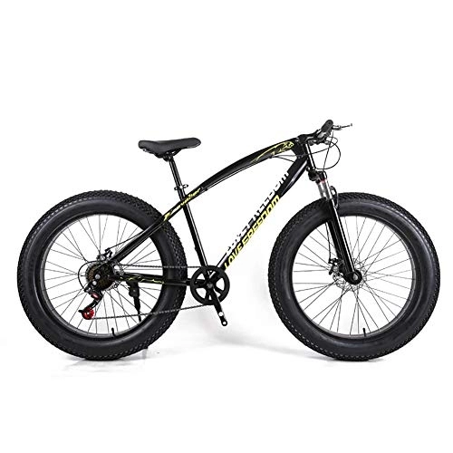 Fat Tyre Mountain Bike : MSM Furniture Mountain Bike For Teens Adults Men Women, Double Disc Brake Fat Tire Mountain Bicycle, 26 Inch Mountain Bikes Bicycle Black 26", 7-speed