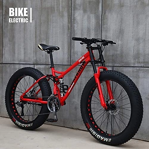 Fat Tyre Mountain Bike : Nationalr Reeim Adult Fat Tire Bike, mountain Bikes, dual Suspension, 26bike, bicycle, 21 Speed, red