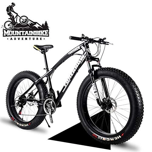 Fat Tyre Mountain Bike : NENGGE 26 Inch Hardtail Mountain Bikes with Fat Tire for Adults Men Women, Mountain Trail Bike with Front Suspension Disc Brakes, High-Carbon Steel Mountain Bicycle, Black Spoke, 24 Speed