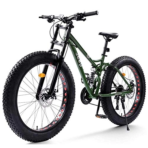 Fat Tyre Mountain Bike : NENGGE 26 Inch Mountain Bikes with Dual-Suspension for Adults Men Women, Fat Tire Anti-Slip Mechanical Disc Brakes Mountain Bicycle, All Terrain High-carbon Steel Bike, Green, 27 Speed