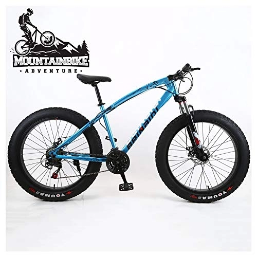 Fat Tyre Mountain Bike : NENGGE Hardtail Mountain Bike 26 Inch with Mechanical Disc Brakes for Men and Women, Fat Tire Adults Mountain Bicycle, High Carbon Steel & Adjustable Seat & Front Suspension, Blue 2, 24 Speed