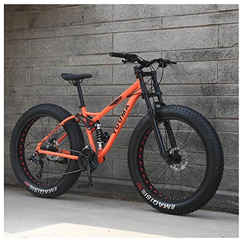 Fat Tyre Mountain Bike : QMMD 26-Inch Mountain Bikes, Adult 21-24-27-Speed Dual Suspension Bicycle, Mens Dual Disc Brake Mountain Bicycle, High-carbon Steel Anti-Slip Fat Tire Bikes, A Spokes, 27speed