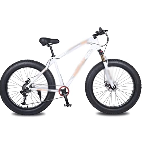 Fat Tyre Mountain Bike : QYTECzxc Mens Bicycle Snow Bike Aluminum Alloy Rame 10Speed Fat Beach Bicycle Lock The Front Fork Mechanical Disc Brake (Color : White Orange)