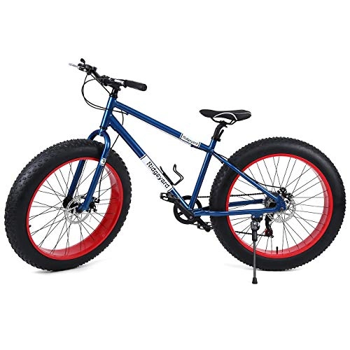 Fat Tyre Mountain Bike : Ridgeyard Fat Bike 26" 7 Speed Mountain Bicycle Cruiser Bicycle Beach Ride Travel Sport (Navy blue)