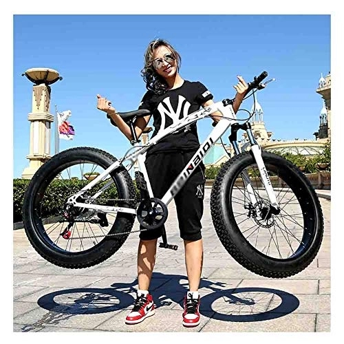 Fat Tyre Mountain Bike : Road Bikes Bicycle Mountain Bike MTB Adult Beach Snowmobile Bicycles For Men And Women 24IN Wheels Adjustable Speed Double Disc Brake Off-road Bike (Color : White, Size : 7 speed)