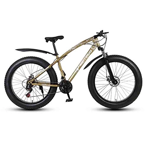 Fat Tyre Mountain Bike : Road Bikes Bicycle MTB Adult Beach Bike Snowmobile Bicycles Mountain Bikes For Men And Women 26IN Wheels Double Disc Brake Off-road Bike (Color : Gold, Size : 24 speed)