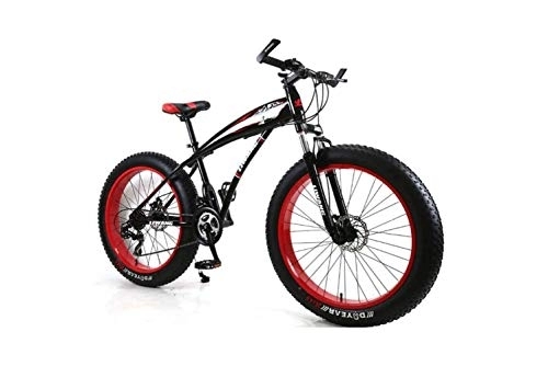 Fat Tyre Mountain Bike : SEESEE.U Mountain Bike Hardtail Mountain Bike 7 / 21 / 24 / 27 Speeds Mens MTB Bike 24 inch Fat Tire Road Bicycle Snow Bike Pedals with Disc Brakes and Suspension Fork, BlackRed, 27 Speed
