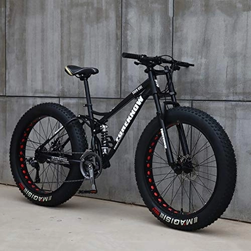 Fat Tyre Mountain Bike : TOPYL Road Bicycle Racing For Men Women Adult, 24 Inch Mountain Bikes, 7 Speed Bikes, High Carbon Steel Frame, Double Disc Brake Black 24", 7-speed