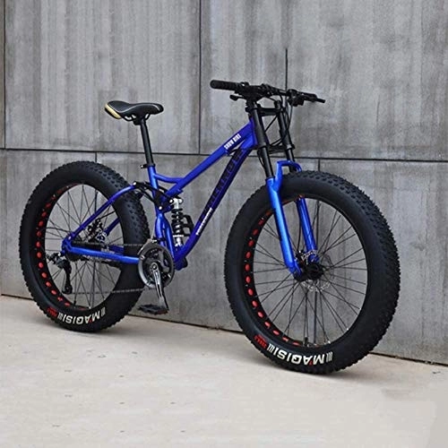 Fat Tyre Mountain Bike : TOPYL Road Bicycle Racing For Men Women Adult, Double Disc Brake, High Carbon Steel Frame, 24 Inch Mountain Bikes, 21 Speed Bikes Blue 24", 21-speed