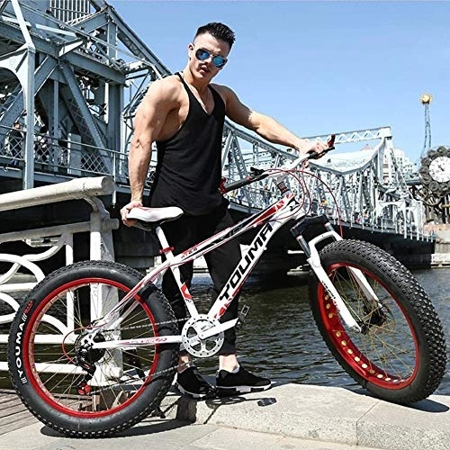 Fat Tyre Mountain Bike : TRGCJGH Mountain Bike 20 Inches 4.0 Super Wide Off-Road Beach Variable Speed Mountain Bike High Carbon Steel Frame Double Disc Brake, Red-21speed