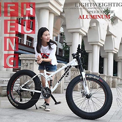 Fat Tyre Mountain Bike : TRGCJGH Mountain Bikes, 26 Inches Hardtail Mountain Bicycle Dual Disc Brake Bicycle Foldable High Carbon Steel And Aluminum Alloy Frame, White-24speed