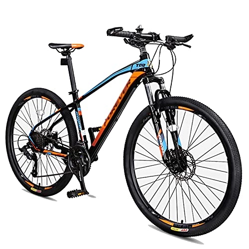 Mountain Bike : 27.5 In Mountain Bike, Road Bike, Adjustable Bike 27 Speed MTB Ultralight Carbon Fiber Frame for Men and Women, Line Disc Brake orange blue-27speed