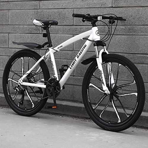 Mountain Bike : DFSSD Country Mountain Bike, Lightweight Outdoor Wheel, Dual Disc Brakes Adult MTB with Adjustable Seat, Thickened Carbon Steel Frame, White 27 speed, 26 inches