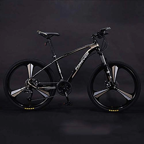 Mountain Bike : JF-XUAN Authentic anticarbon inner line mountain bike, adult men's bicycle competitive bicycle, light road double shock disc brakes variable speed mountain bike (Color : Gold, Size : L)