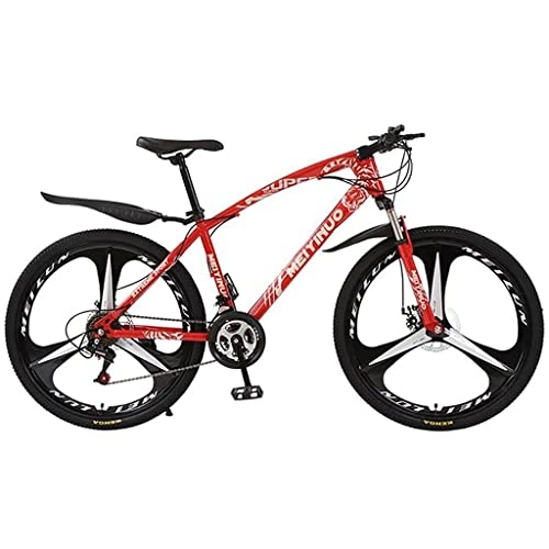 Mountain Bike : LZZB Youth / Adult Mountain Bike Carbon Steel Frame and Disc Brakes, 26-Inch Wheels, 21 / 24 / 27-Speed(Size:21 Speed, Color:Red) / Red / 24 Speed