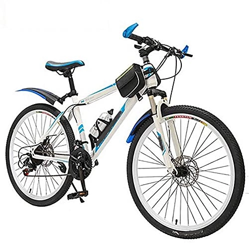 Mountain Bike : Men's And Women's Mountain Bikes, 20, 24, And 26 Inch Wheels, 21-27 Speed Gears, High Carbon Steel Frame, Double Suspension, Blue, Green And Red (Color : Blue, Size : 24 inches)