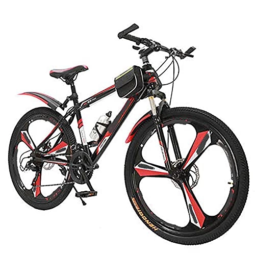 Mountain Bike : Men's And Women's Mountain Bikes, 20-inch Wheels, High-carbon Steel Frame, Shift Lever, 21-speed Rear Derailleur, Front And Rear Disc Brakes, Multiple Colors (Color : Red, Size : 24 inches)