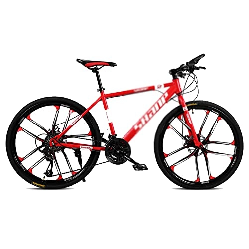 Mountain Bike : Mountain Bikes 21 / 24 / 27 / 30 Speed Dual Disc Brake 26 Inches 10 Spoke Wheels Bicycle, Professional MTB, Multiple Colors red-27speed