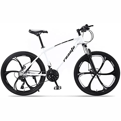 Mountain Bike : PhuNkz 26 Inches Adult Mountain Bike for Men and Women, High-Carbon Steel Frame Bikes 21-30 Speed Wheels Gearshift Front and Rear Disc Brakes Bicycle / White / 21 Speed