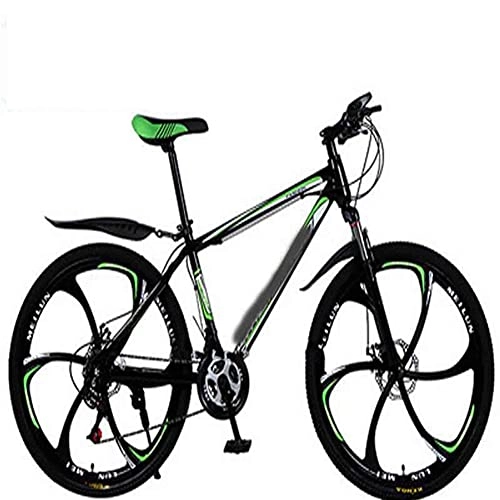 Mountain Bike : WXXMZY 26 Inch 21-30 Speed Mountain Bike | Male And Female Adult Bicycle Mountain Bike | Double Disc Brake Bicycle Mountain Bike (Color : Black green, Size : 26 inches)