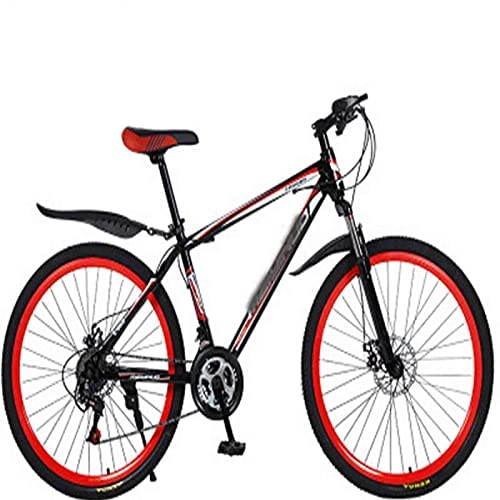 Mountain Bike : WXXMZY Aluminum Alloy Bicycles, Carbon Fiber Male And Female Bicycles, Dual Disc Brakes, Ultra-light Integrated Mountain Bikes (Color : Black red, Size : 26 inches)