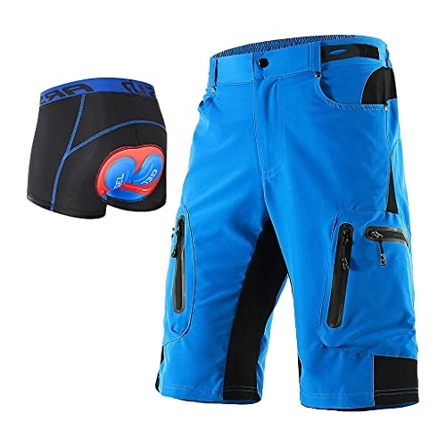 Mountain Bike Short : Beylore MTB Shorts Mens Baggy Breathable Cycling Shorts with 5D Gel Padded Waterproof Cycle Shorts Adjustable Waistband with 7 Pockets Mountain Bike Shorts, Blue, L