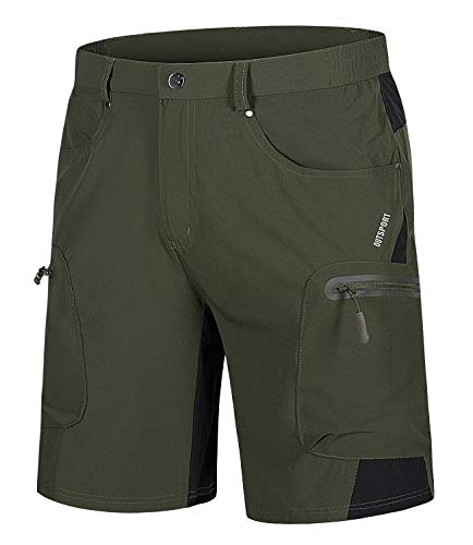 Mountain Bike Short : EKLENTSON Mens Cargo Hiking Shorts Lightweight Zip Pockets Cycling Shorts Quick Dry Breathable MTB Shorts Army Green