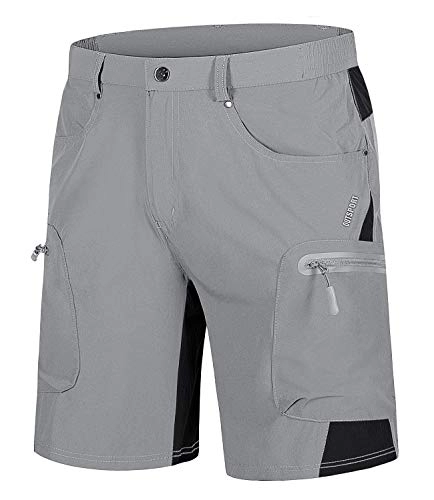 Mountain Bike Short : EKLENTSON Shorts for Men Lightweight Quick Dry Zip Pocket Mountain Hiking Short Pants for Outdoor Running Training Light Grey