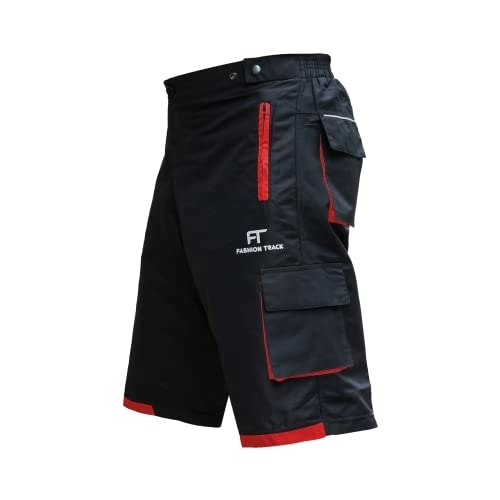 Mountain Bike Short : Fashion Track MTB Shorts - Inner Padded, Baggy, Breathable Mens Mountain Bike Shorts - 6 Pockets Cycle Shorts for Cycling, Running, Hiking and Outdoor Lifestyle (XL, Black / Red)