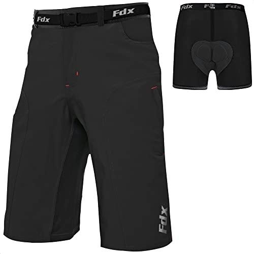 Mountain Bike Short : FDX Mens MTB Shorts - Lightweight Mountain Bike Shorts with Removable Inner Padded Liner, Breathable Quick Dry Outdoor Cycle Pants with Cargo Pockets, for Sports Training (X-Large, Black)