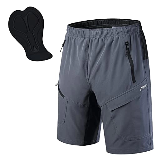 Mountain Bike Short : KPSUN Men's Cycling Shorts 3D Gel Padded Bike Shorts, Soft Breathable Wicking Quick Dry Cycling Shorts with 4 Pockets and Drawstring Waistband, Mountain Bike Shorts for Road MTB Bike Grey