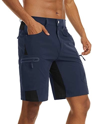 Mountain Bike Short : Lacsinmo Men's Zip Pockets Shorts Water Resistance Shorts for Cycling Mountain Navy Blue