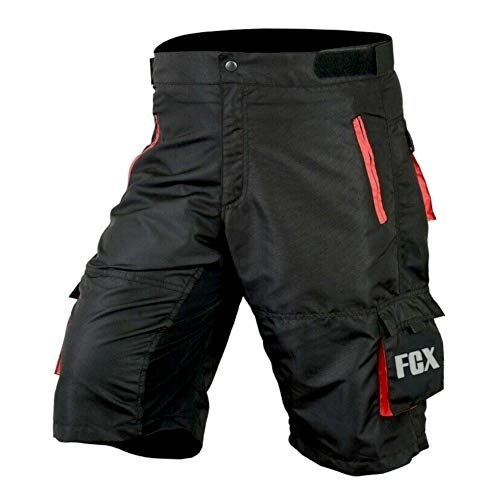 Mountain Bike Short : Mens Cycling MTB Shorts Baggy Style Multi Pockets Downhill Mountain Biking Team Bicycle Shorts Free Detachable Padded Liner (Black Red, Large)