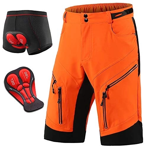 Mountain Bike Short : MTB Shorts, Loose Fit Cycling Shorts Breathable Quick Dry Mountain Bike Bottoms, with 5D Padded Gel Underwear Outdoor Downhill Bicycle Shorts, Adjustable Velcro, Orange, XL