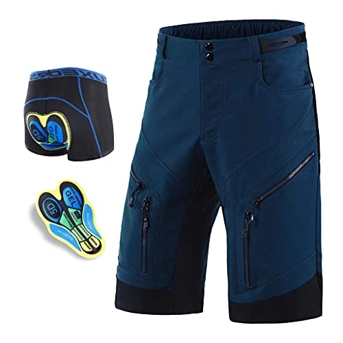 Mountain Bike Short : MTB Shorts Mens Baggy Breathable Cycling Shorts with 5D Gel Padded Waterproof Cycle Shorts Adjustable Waistband with 6 Pockets Mountain Bike Shorts, Navy Blue, S