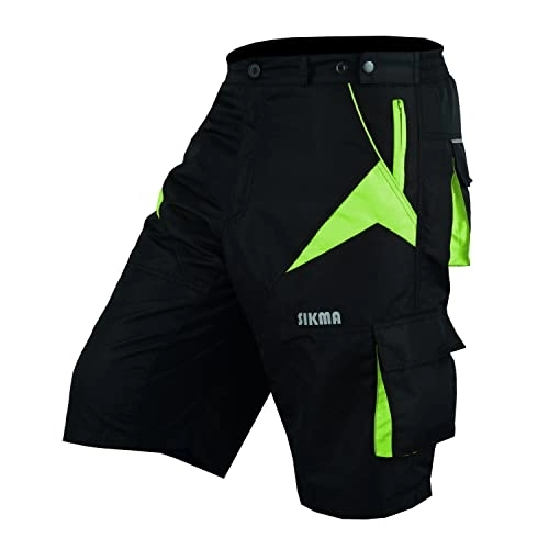 Mountain Bike Short : MTB Shorts Off Road Cycling Shorts Detachable Padded Liner (Black / Green, Large)