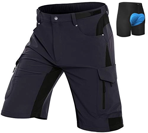 Mountain Bike Short : Vzteek Men's-Mountain-Bike-Shorts for Men MTB Shorts Padded 4D-Loose-Fit-Breathable 6 Pockets Outdoor Sports Casual Biking Shorts (Black, S)