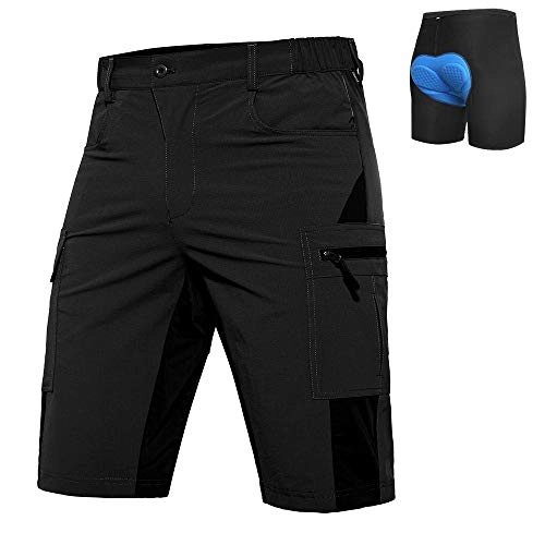 Mountain Bike Short : Vzteek Men's-MTB-Shorts-Mountain-Bike-Shorts for Men Padded 4D Underwear Baggy-Lightweight-Zipper-5 Pockets Sports Outdoor (Black, XL)