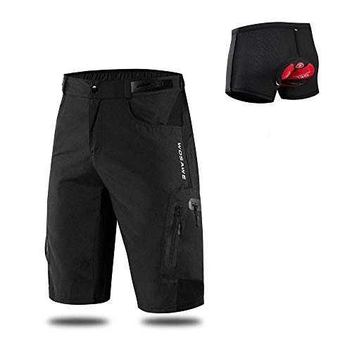 Mountain Bike Short : WOSAWE Men's Baggy Cycling Shorts Quick Dry Mountain Bike Half Pants Leisure Running Training Bottoms + 3D Gel Padded Shorts (Black XL)